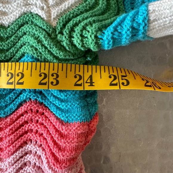 YITAI Short-Sleeve Cardigan Sweater β L (White/Pink/Blue/Green Vestron Stripes) - Picture 4 of 5